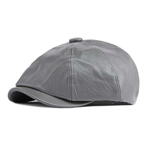 Gray Peaky Blinders Hat Newsboy Flat Cap, Leather Gatsby Baker Boy Driver Cap‎ - Picture 1 of 2